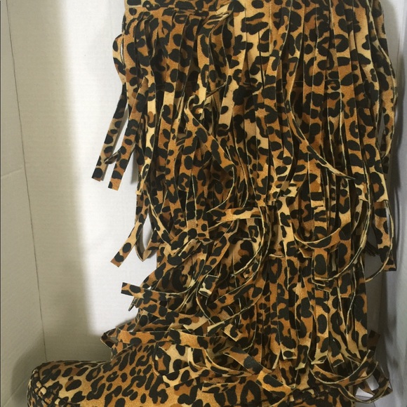 5.5 available. Leopard print fringe tall boots. - Picture 9 of 9